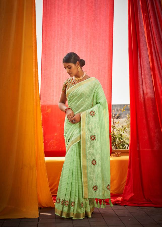 Shangrila Dhruvi Linen Heavy Festive Wear Weaving  Embroidery Saree Collection